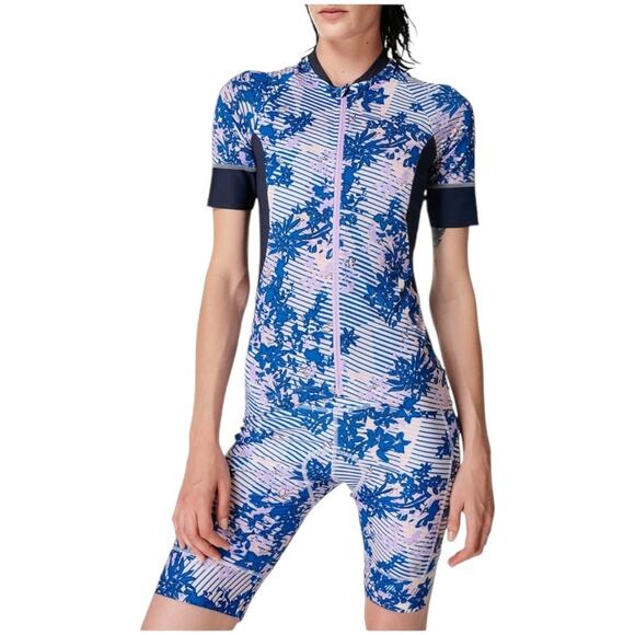 Sweaty Betty NWT Short Sleeve Cycling Jersey Floral Grid Zip Pocket Size S - Picture 13 of 14